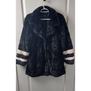 Black Fur Coat with Light Pink Stripes